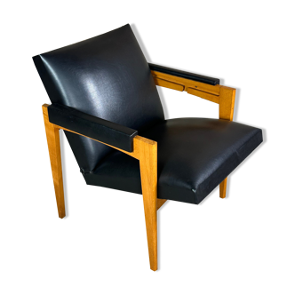 Armchair with vintage system 1950 in wood and imitation
