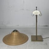 Lampe de table en laiton et rotin en roseau, Italie 1970