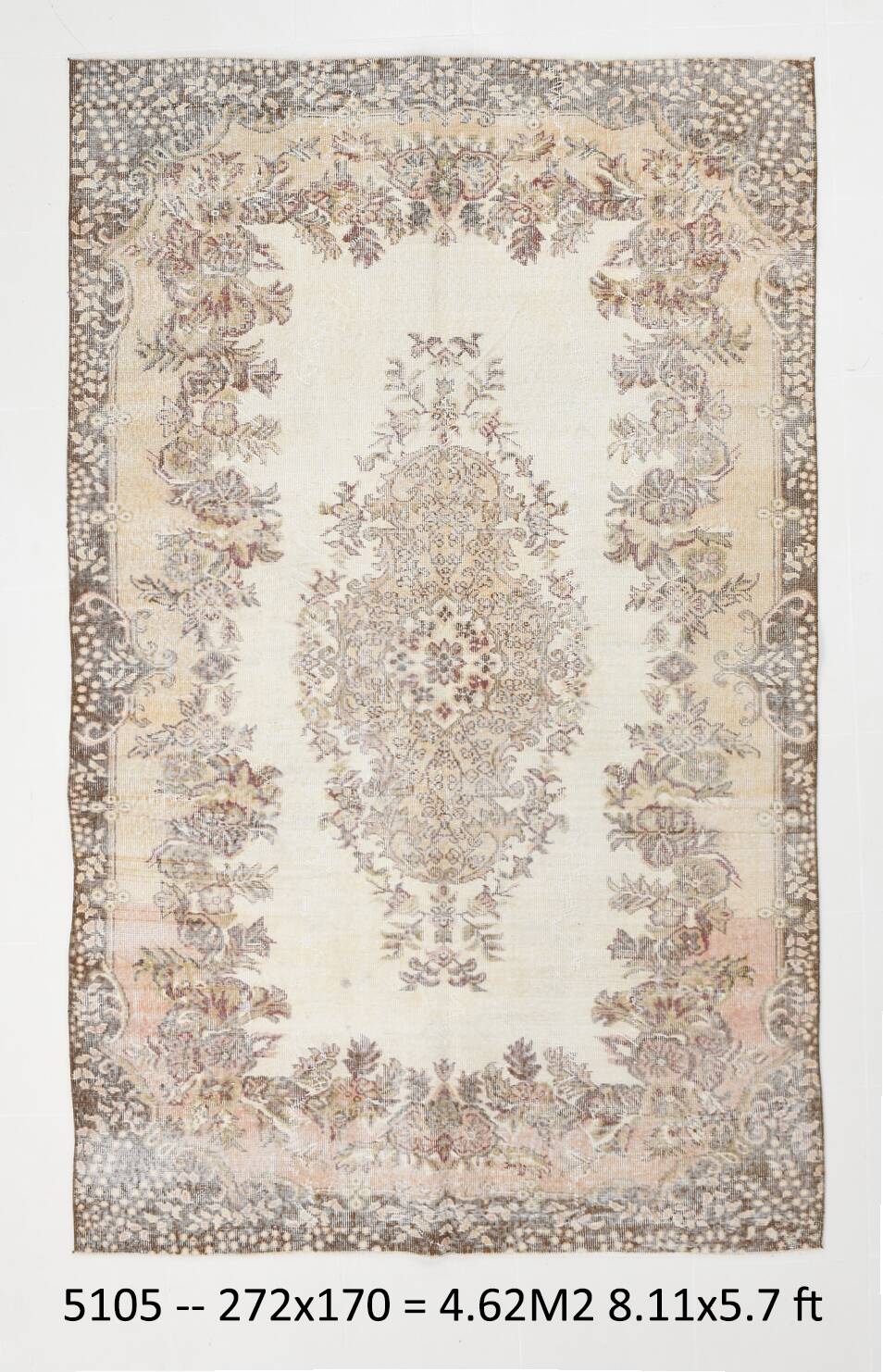 5x9 Rug For Living Room Brown Vintage Rug, 170x272Cm SK 5105