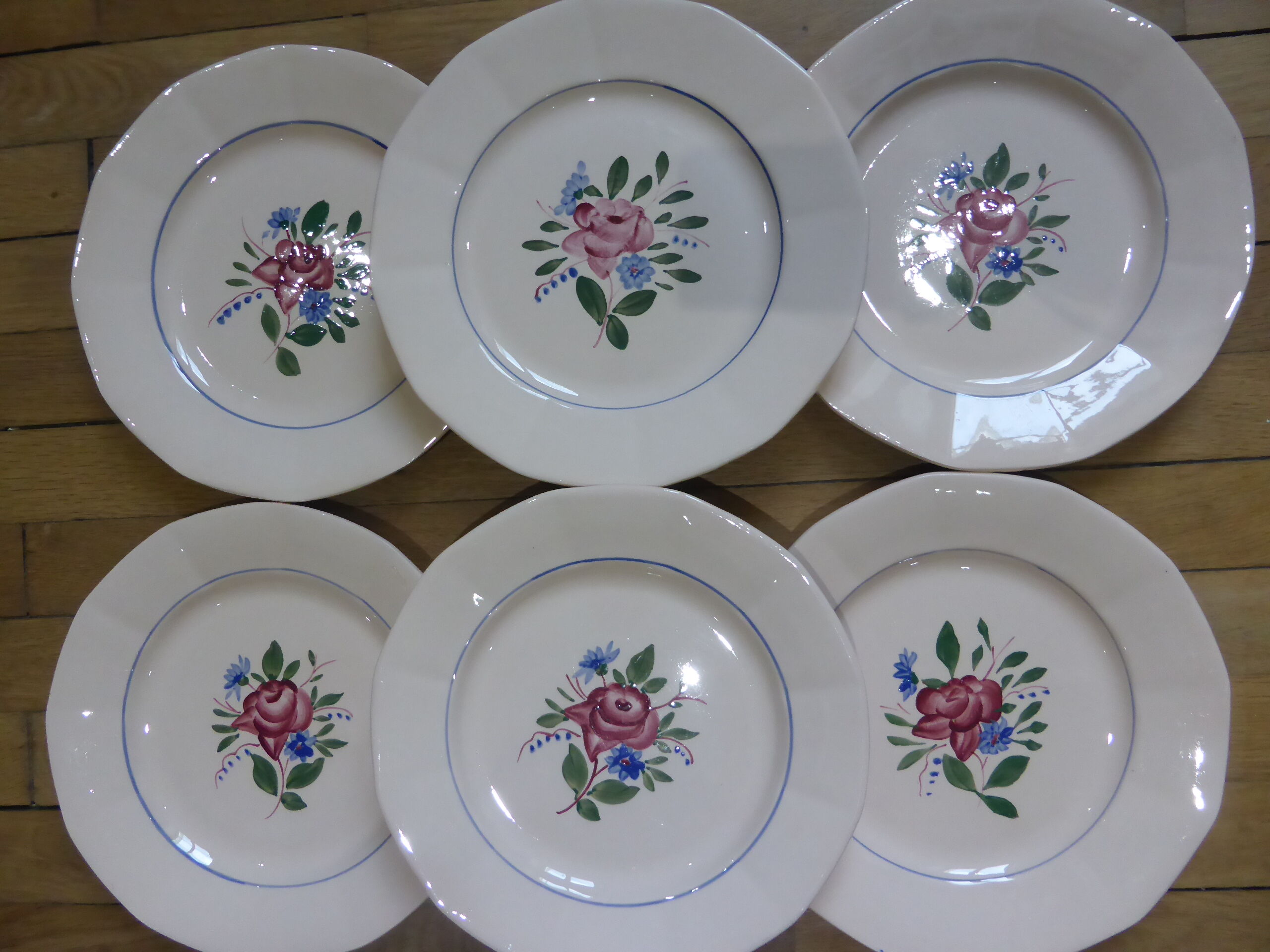 Set of 6 flat plates Digoin Sarreguemines