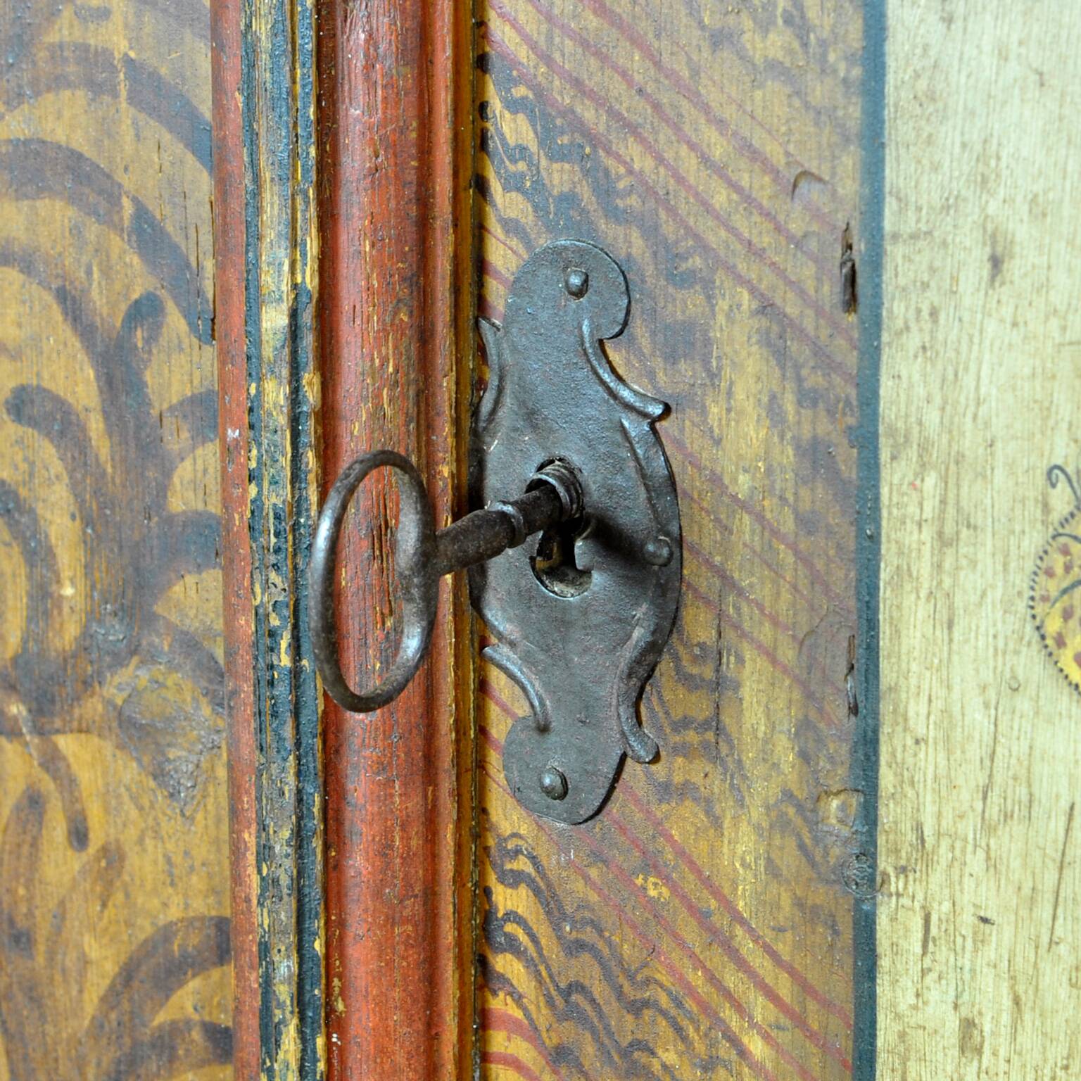Antique Folk Art Hand Painted Cabinet, circa 1850