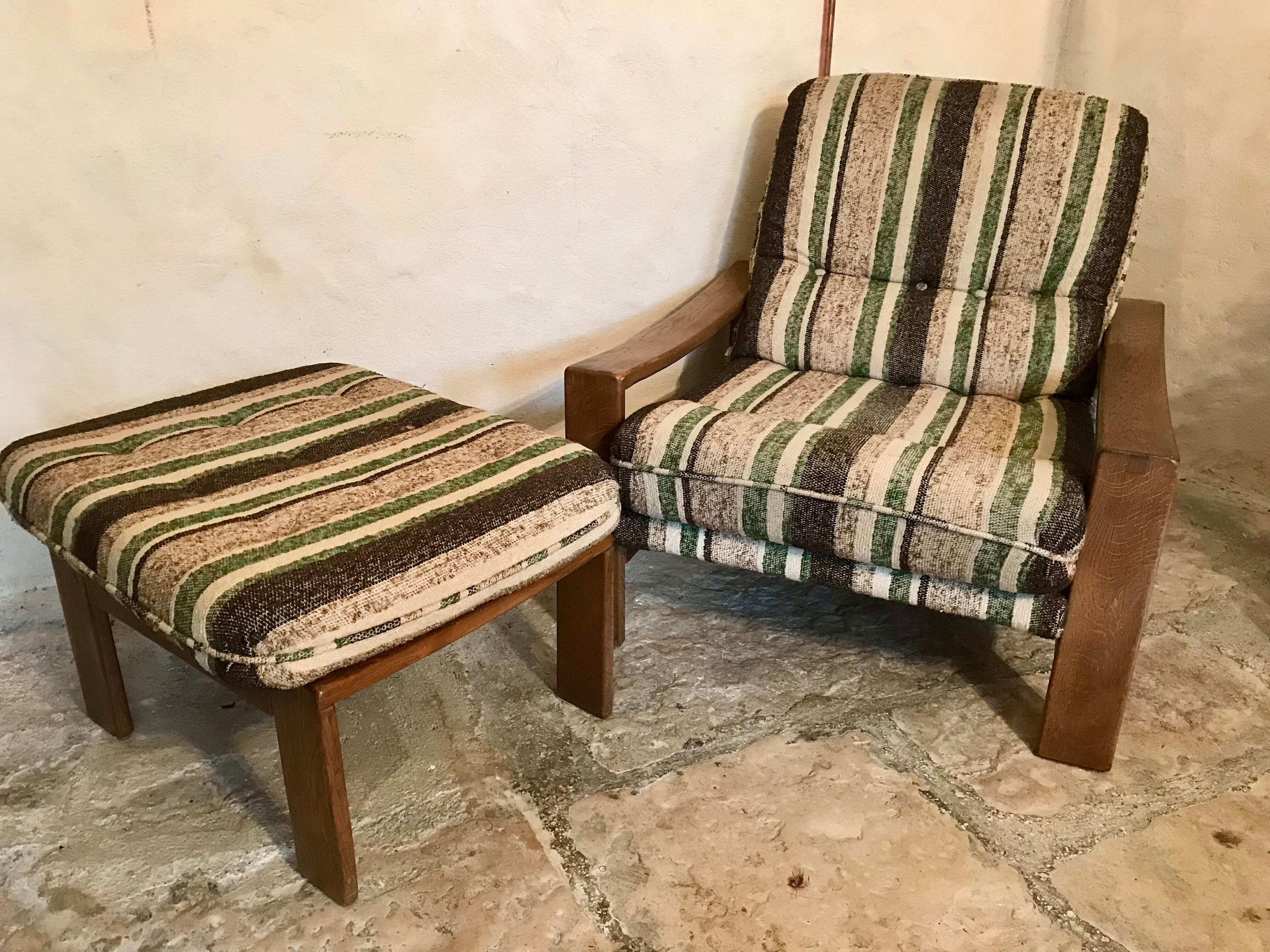 Armchair and vintage ottoman 1960-80 Sweden brutalism