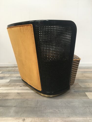 Fauteuil en bois cannage et velours