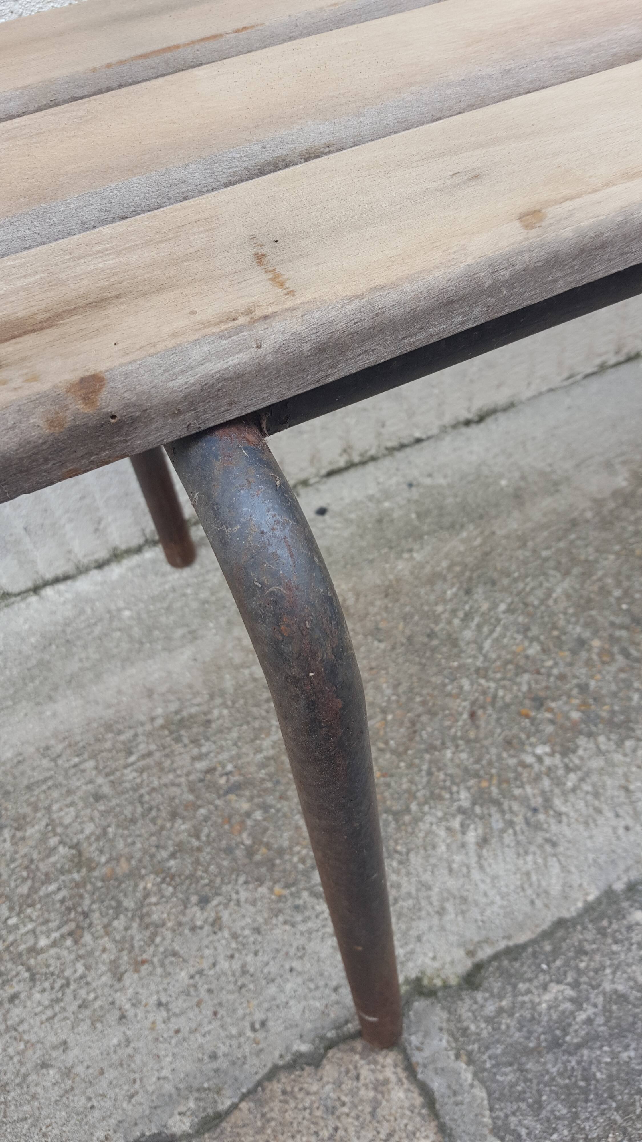 Wooden and vintage metal school bench