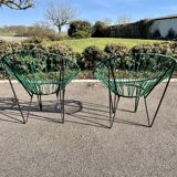Pair of garden chairs Acapulco 1950 vintage scoubidou metal heaters
