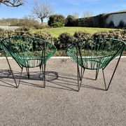 Pair of garden chairs Acapulco 1950 vintage scoubidou metal heaters