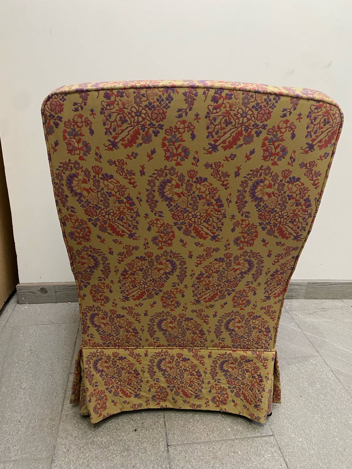 Antique English armchair with Liberty floral tapestry