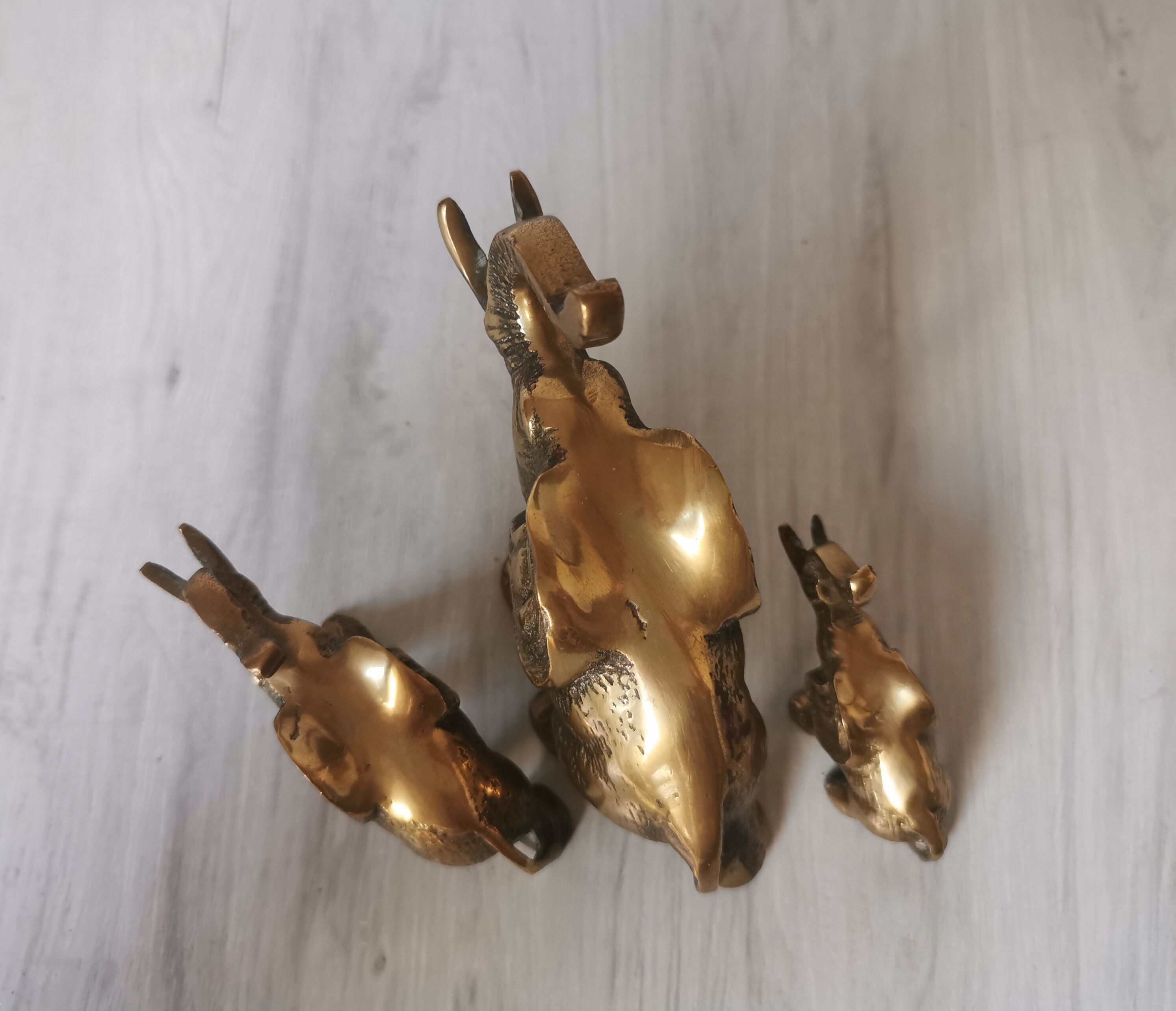 Trio of brass elephants
