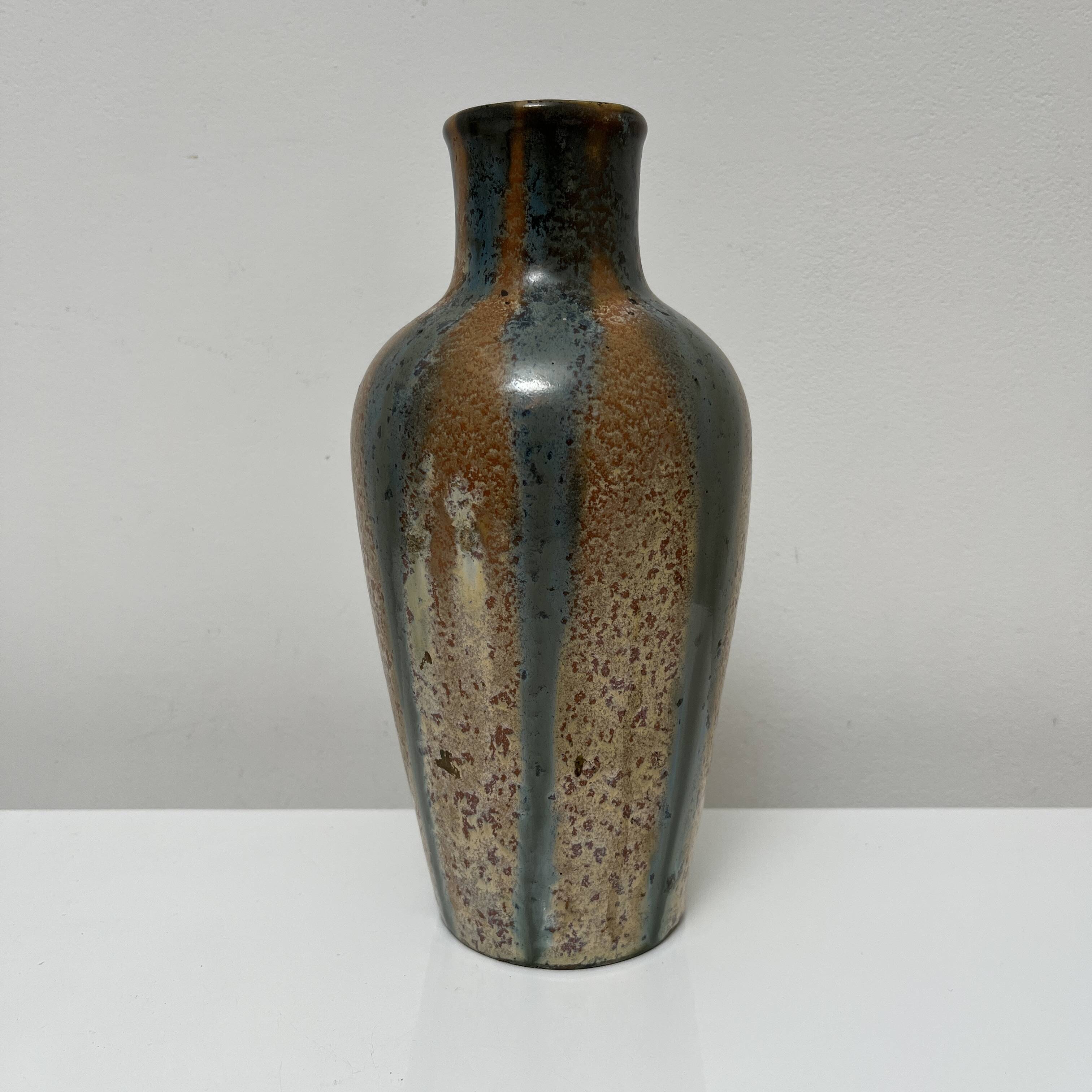 Pierrefonds Greber Delaherche style flamed stoneware vase