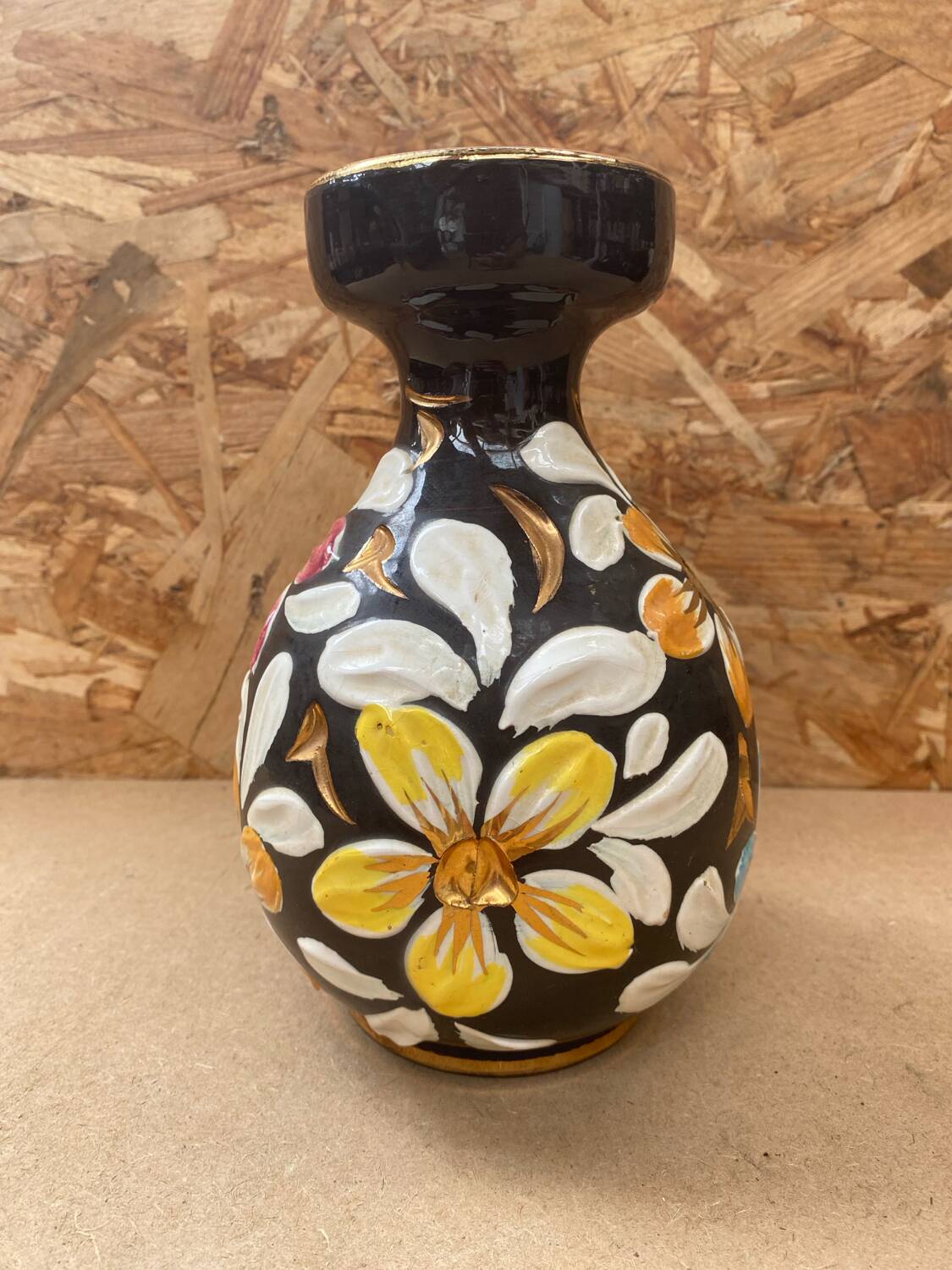 Antique glazed terracotta vase flower decor made in italy vintage