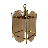 Scandinavian vintage lamp in brass & amber colored glass