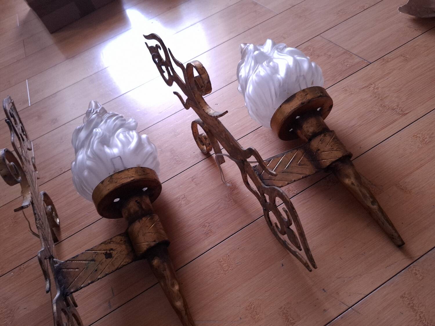 3 gold metal torchere wall lights