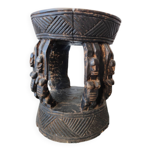Ancien Tabouret Africain Dogon en bois massif sculpté - Mali