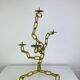 Brutalist candle holder, wrought iron, chain links, gold patina.