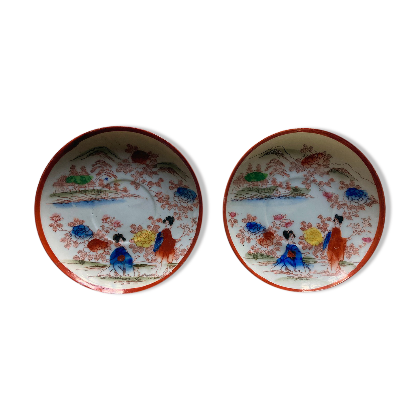 Set of 2 under coffee cups fine Japanese porcelain antique signed 大日本