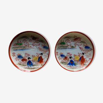 Lot de 2 sous tasses à café porcelaine fine japonaise ancienne signée 大 日 本