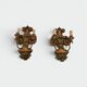 Pair of Polychrome Carved Wood Wall Lights with Vase and Acanthus. Arm in Iron.