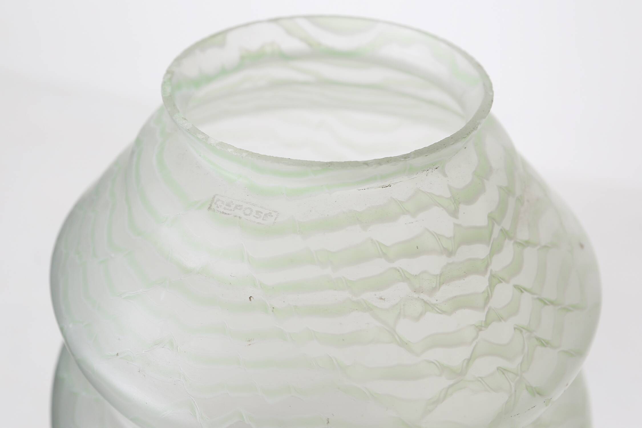 Art Deco pendant lamp with green glass shade, France ca. 1940