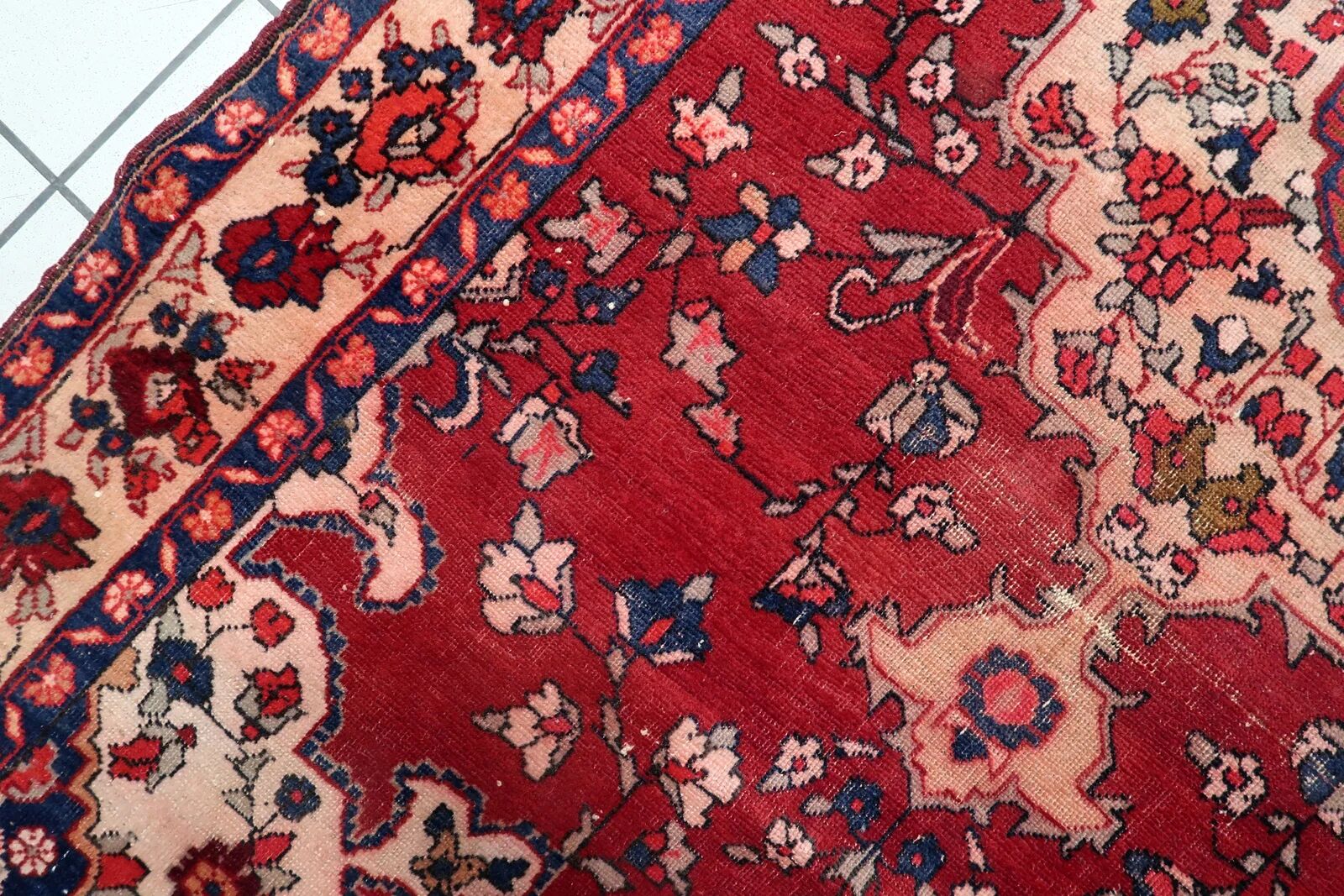 Antique handmade wool Malayer rug 4.9' x 8.6' circa 1920s - 1C1285