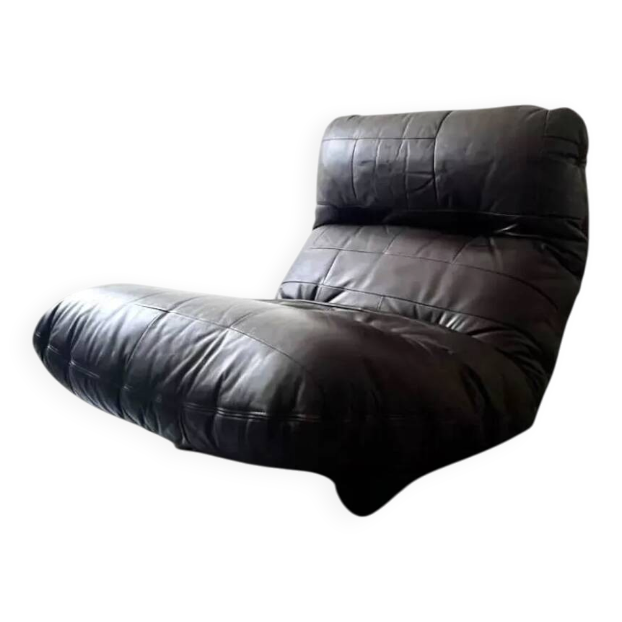 chauffeuse Marsala plexiglas & cuir marron patchwork, Ligne Roset 1970