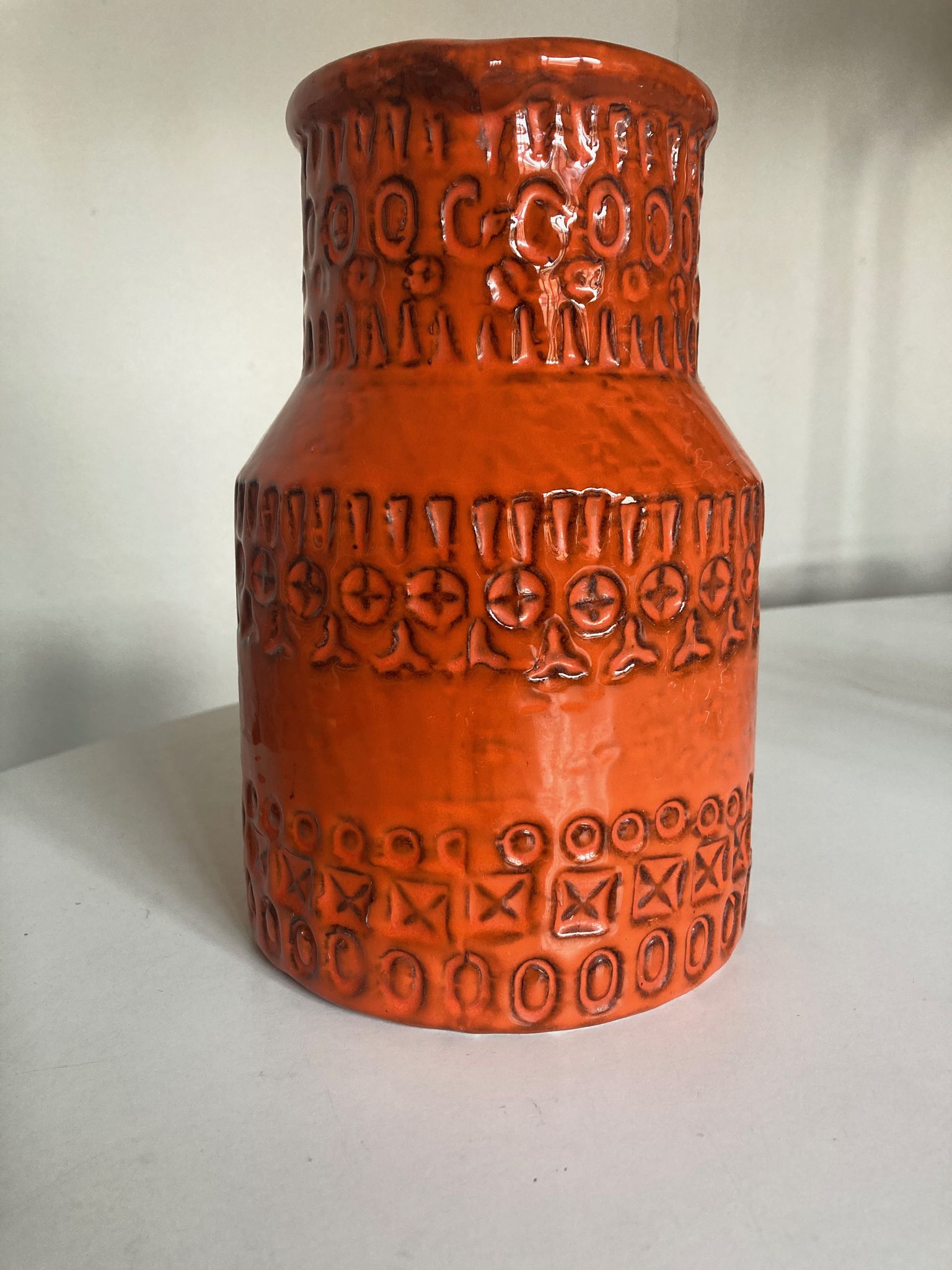 Bitossi Ceramiche orange pitcher vase by Aldo Londi Italian design