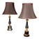 Lampes de table en tôle émaillée noire et bronze doré du 20e siècle avec abat-jour en soie, ensemble de 2.