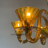 Venetian lustre in brown and yellow Murano glass, circa 1940.