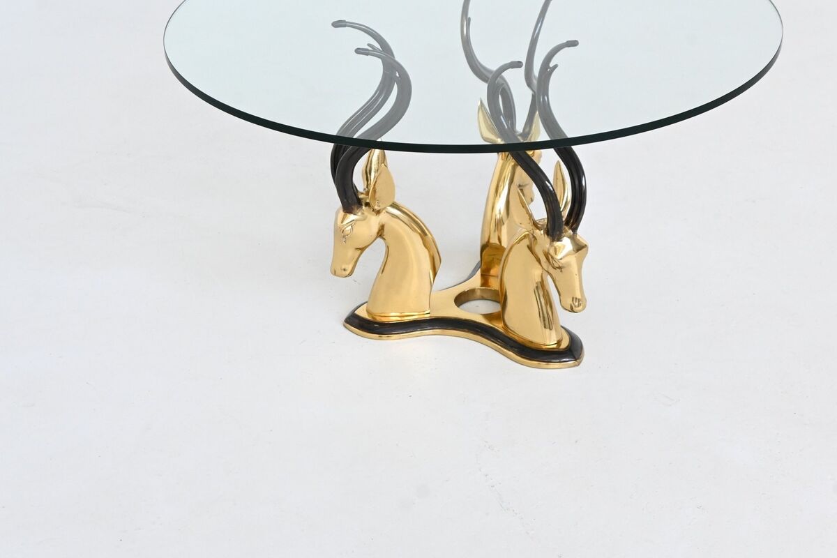 Hollywood Regency style coffee table brass antelope France 1970
