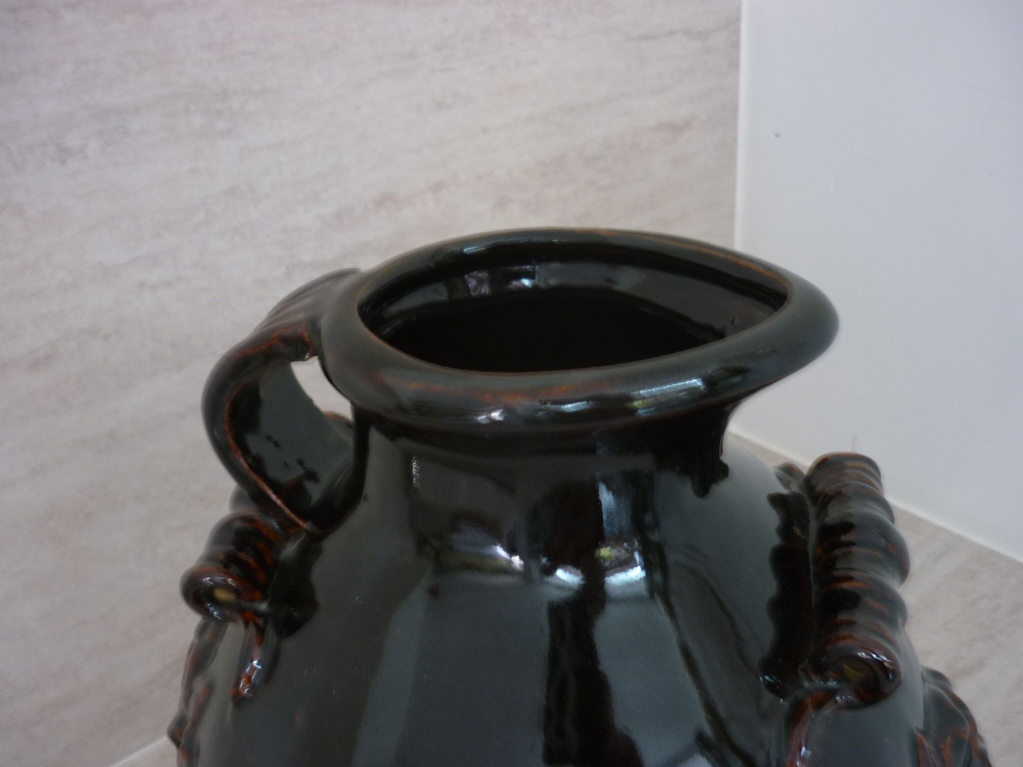 Dark brown ceramic potiche