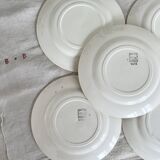 5 vintage earthenware dessert plates stamped Salins - Marli beige and white gingham