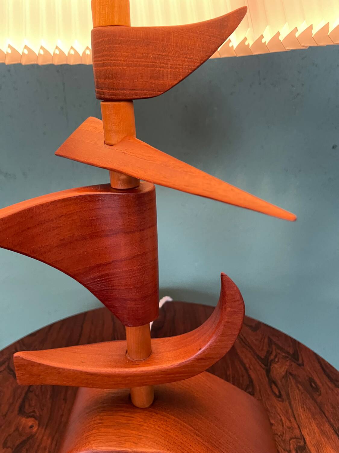 Vintage mid-century modern Danish sculptural teak table lamp