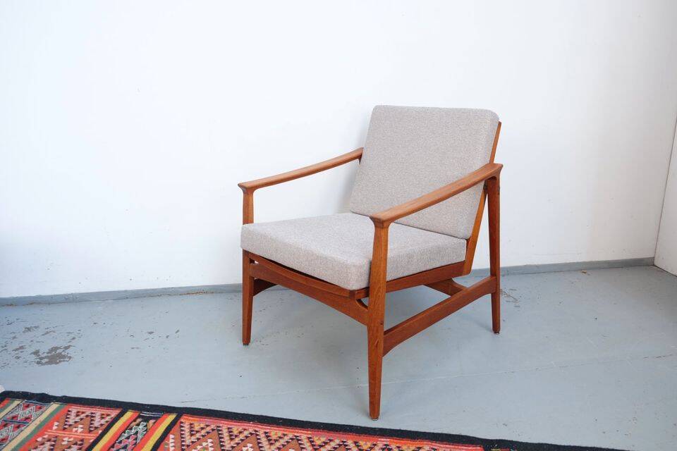 Vintage Thonet teak armchair, retro 1960s–70s style.