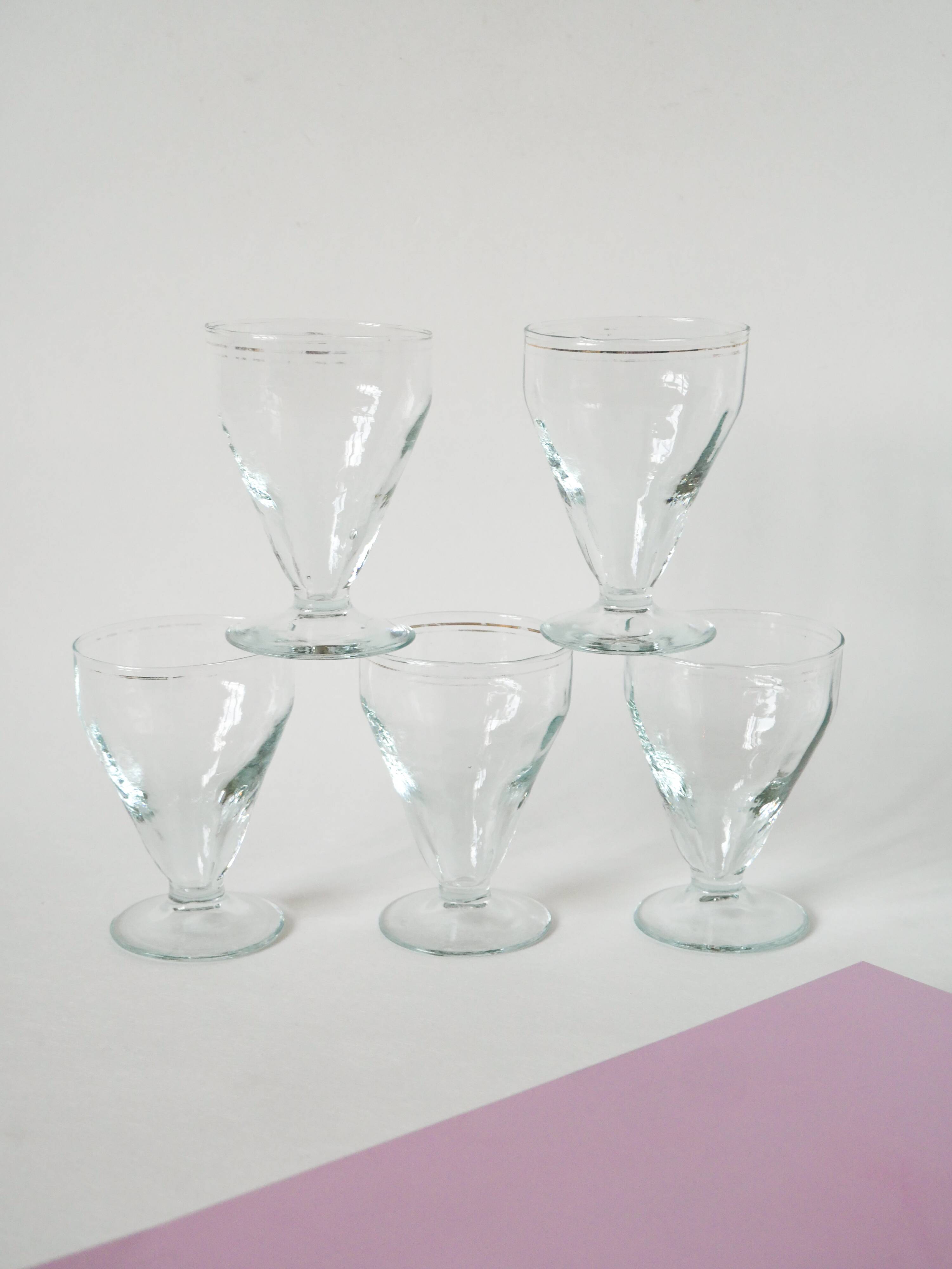 set of 5 blown glass wine glasses from the early 20th century
