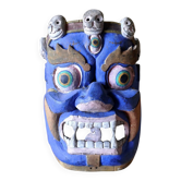 Ancient Balinese mask in polychrome carved wood – protective figure of the t