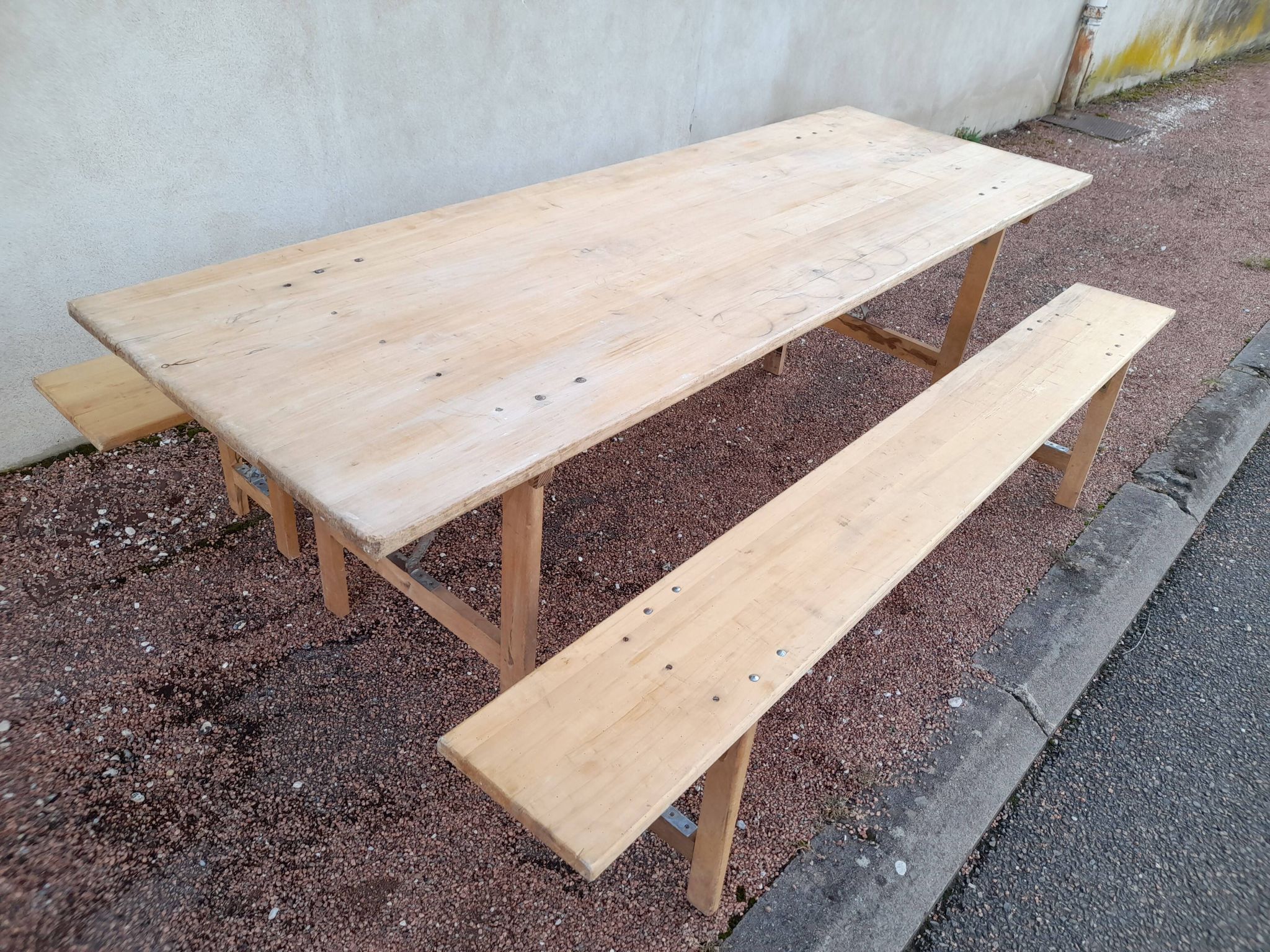Table and folding benches of bistro guinguette -2m20