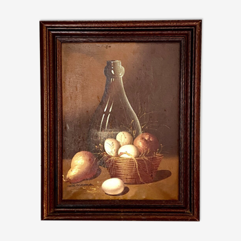 Still life, oil painting on framed canvas
