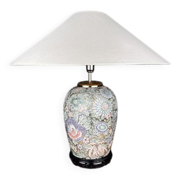 Large vintage ceramic flower table lamp, Italy, 1970s