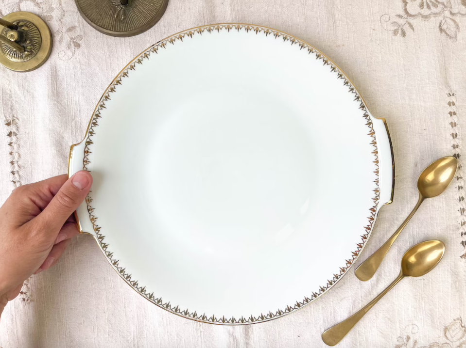 Golden white porcelain pie dish from Sologne Lamotte 6