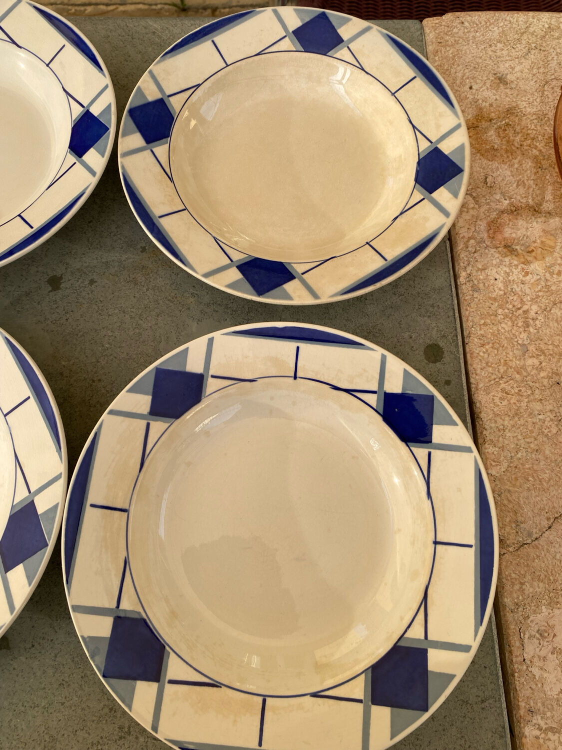 Many faience plates from Digoin Sarguemines, model Efel.