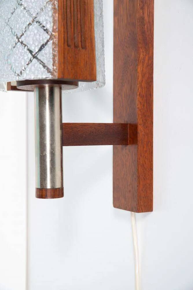 Vintage 1960s wall light, milk glass and bohemian teak.