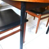 Dining table Pierre Guariche, teak and black steel from the 1960s with extension.