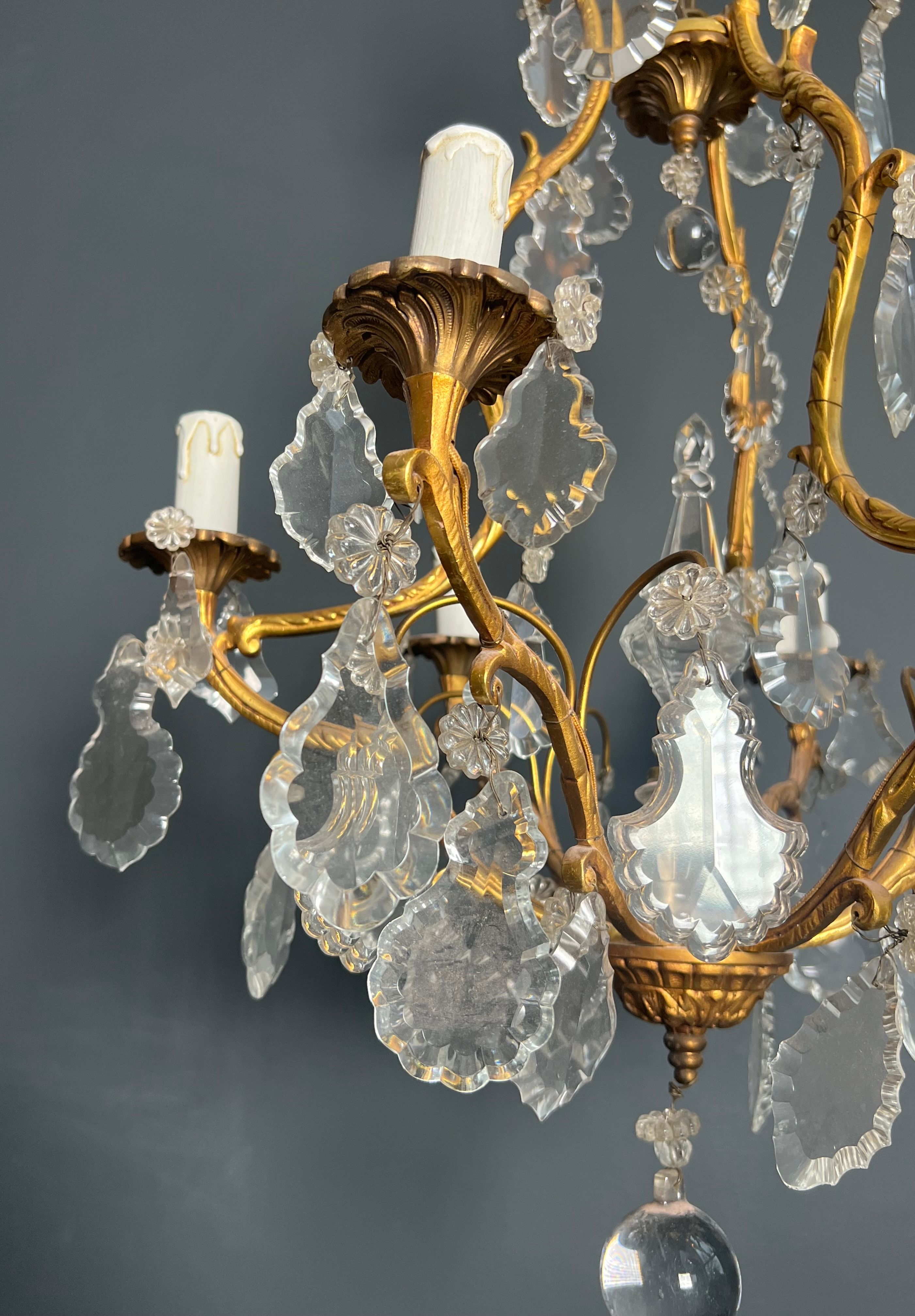 Louis XV style bronze chandelier with crystals and 6 lights