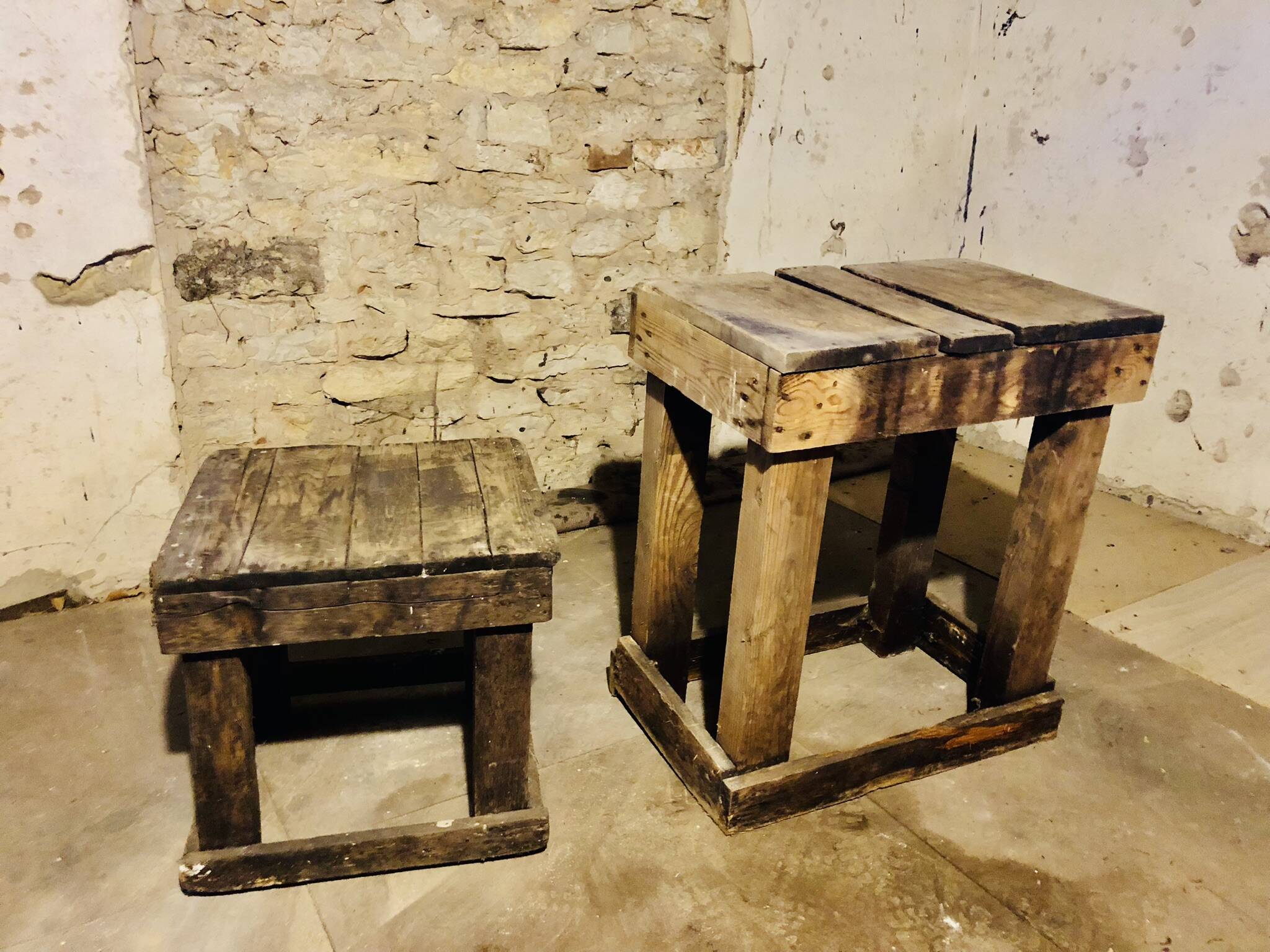 Set of 2 rustic coffee tables from the 1930s