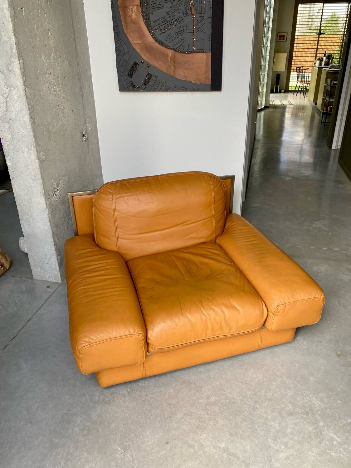 Fauteuil vintage Steiner en cuir havane