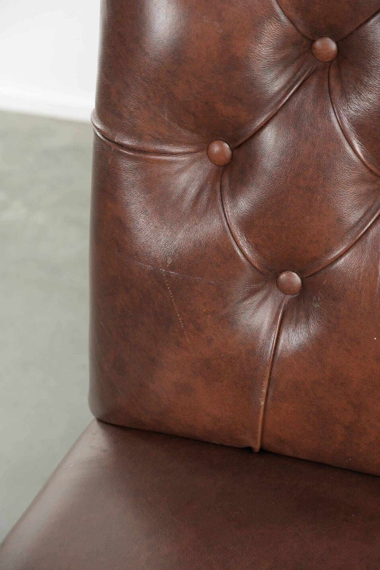 Set of 4 vintage cowhide leather chesterfield dining chairs