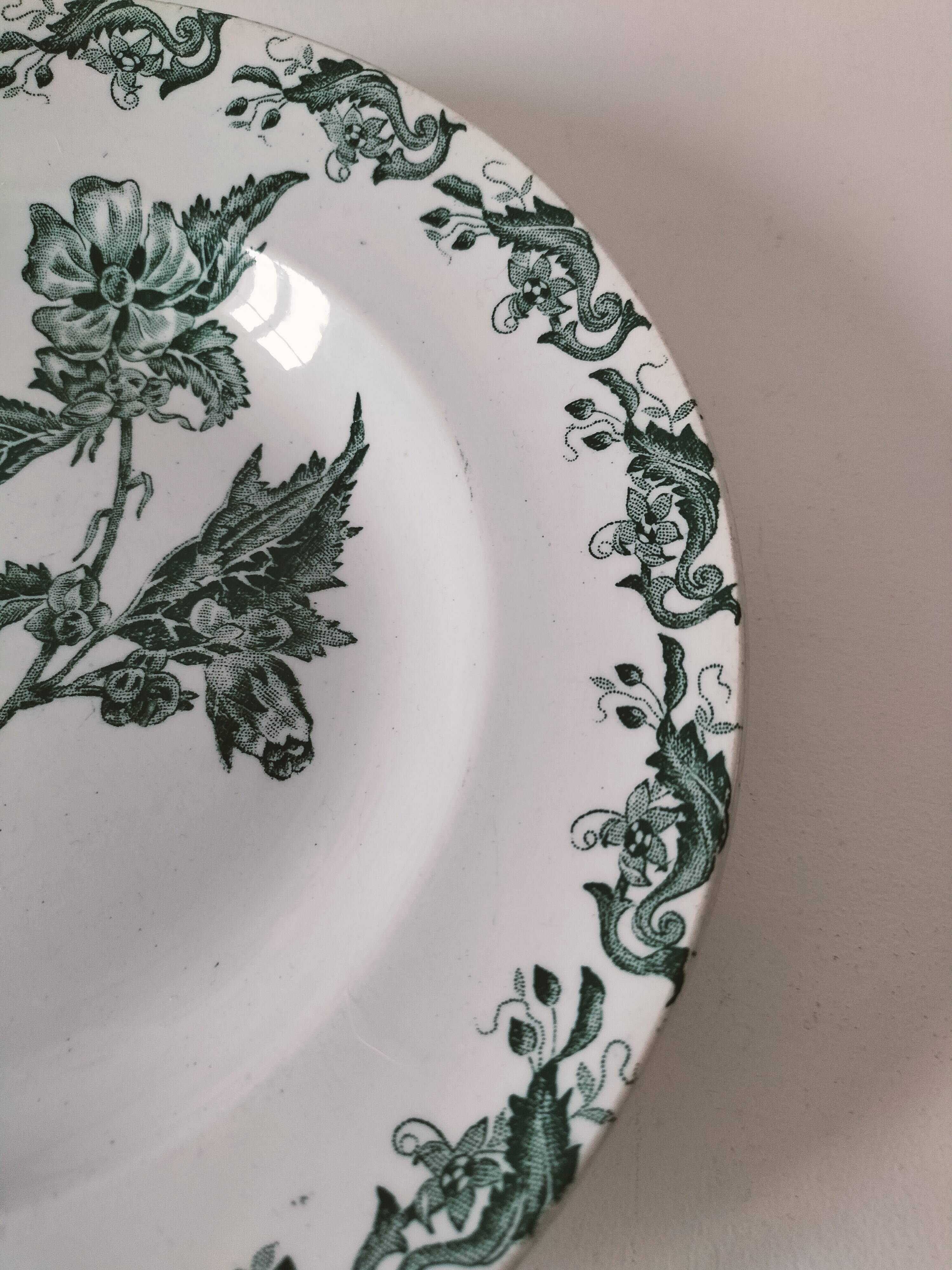 Plate by A. Lebacqz & M. Bouchart, green floral decoration, Richelieu model