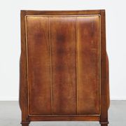 Cognac-Colored Sheepskin Leather Art Deco Design Chair Combined with Wood