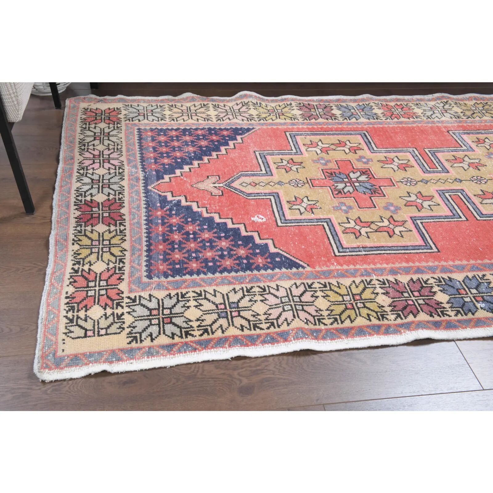 Vintage Turkish Oushak handmade wool cotton pink area rug 131x253