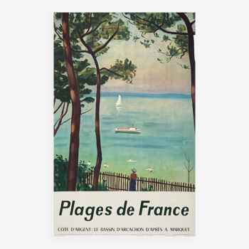 Affiche original Plage de France par Albert Marquet en 1955 - Petit Format - On linen