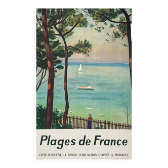 Original poster Plage de France by Albert Marquet in 1955 - Small Format - On linen